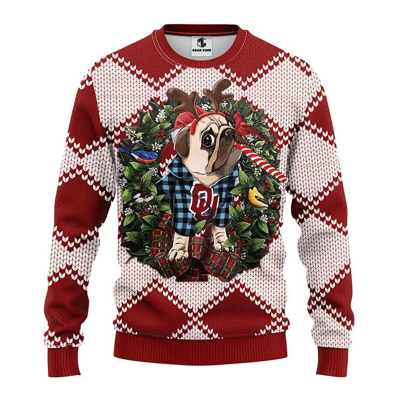 Oklahoma Sooners Pub Dog Ugly Christmas Sweater, NCAA Christmas Sweater Moonbestprint