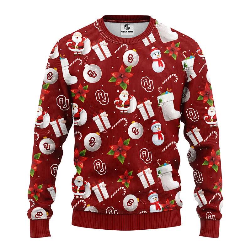 Oklahoma Sooners Santa Claus Snowman Ugly Christmas Sweater, NCAA Christmas Sweater Moonbestprint