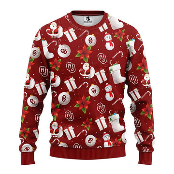 Oklahoma Sooners Santa Claus Snowman Ugly Christmas Sweater, NCAA Christmas Sweater Moonbestprint