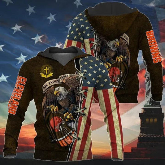 One Nation Under God Cleveland Browns Anniversary 3D Hoodie, NFL Hoodie Moonbestprint