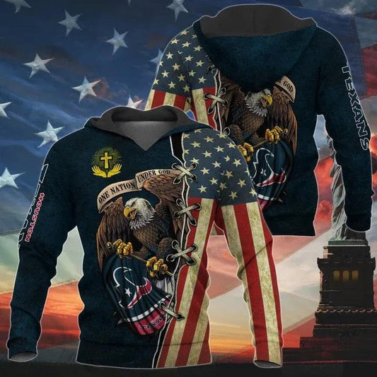 One Nation Under God Houston Texans 3D Hoodie, NFL Hoodie Moonbestprint