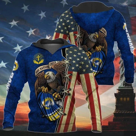 One Nation Under God Los Angeles Rams 3D Hoodie, NFL Hoodie Moonbestprint