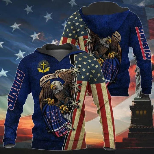 One Nation Under God New York Giants Anniversary 3D Hoodie, NFL Hoodie Moonbestprint
