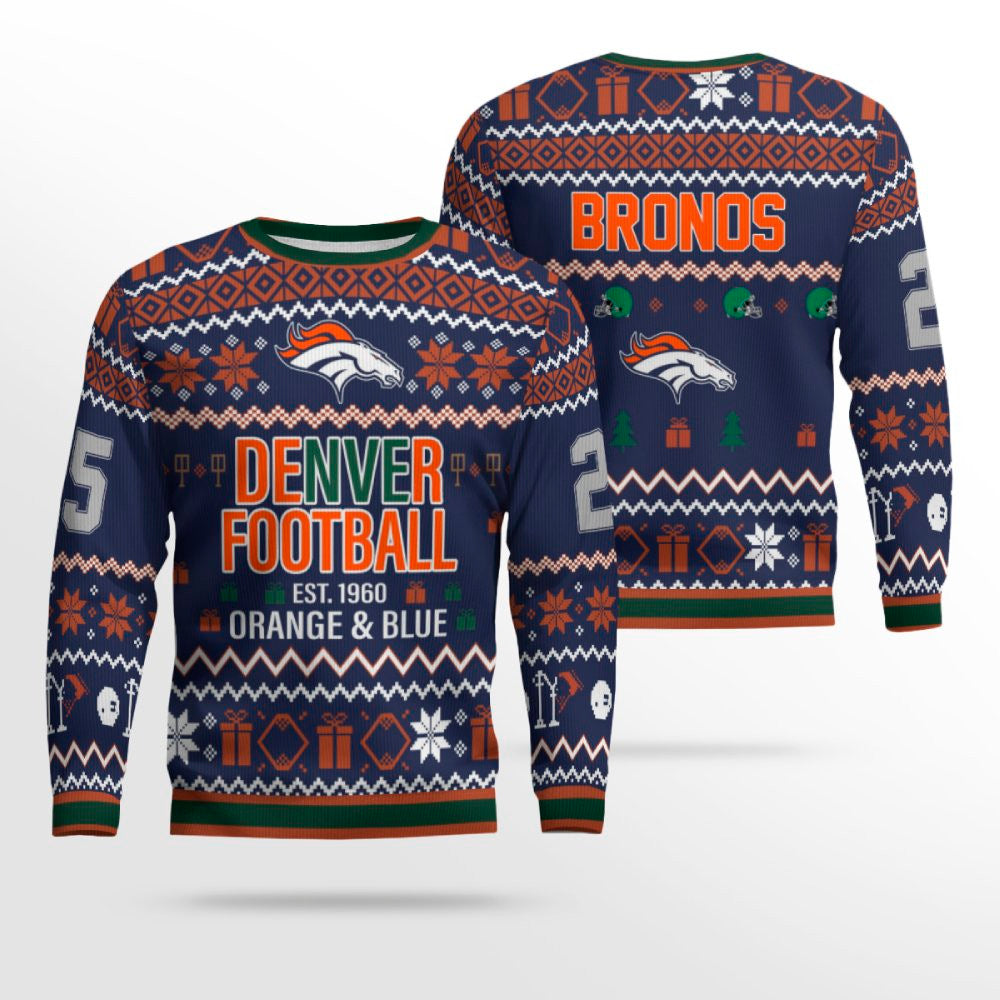 Orange & Blue Denver Broncos Ugly Christmas Sweater 2025 – Moonbestprint