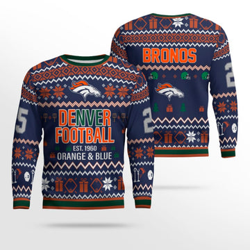 Orange & Blue Denver Broncos Ugly Christmas Sweater 2025 – Moonbestprint