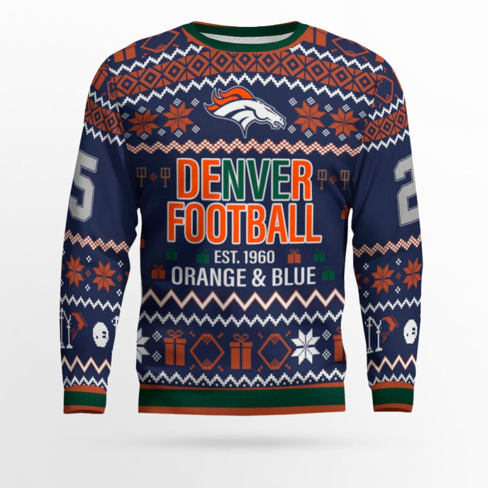 Orange & Blue Denver Broncos Ugly Christmas Sweater 2025 – Moonbestprint
