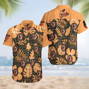 Orioles Orange with Logo Short Sleeve Hawaiian Shirt, MLB Hawaiian Shirt Moonbestprint