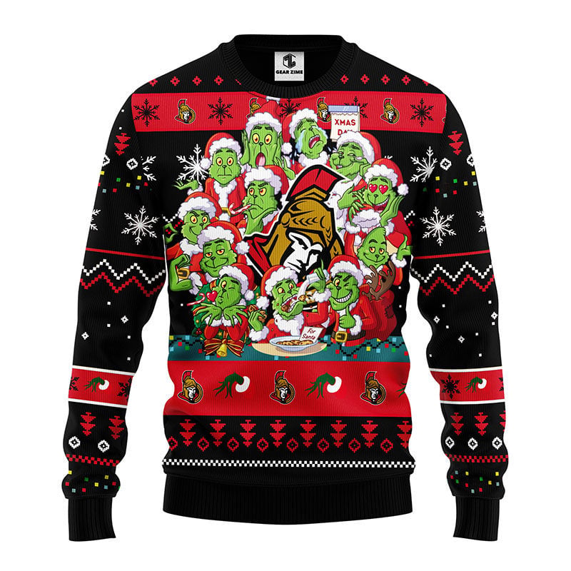 Ottawa Senators 12 Grinch Xmas Day Ugly Christmas Sweater Moonbestprint