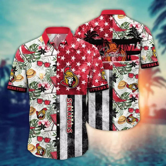 Ottawa Senators Flower Hawaiian Shirt, Tropical Retro Style Aloha Hawaiian Shirt, NHL Hawaiian Shirt Moonbestprint