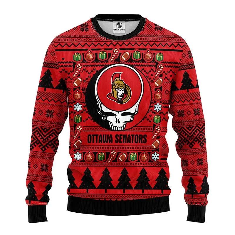 Ottawa Senators Grateful Dead Ugly Christmas Sweater, NHL Christmas Sweater Moonbestprint