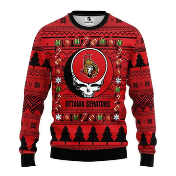 Ottawa Senators Grateful Dead Ugly Christmas Sweater, NHL Christmas Sweater Moonbestprint