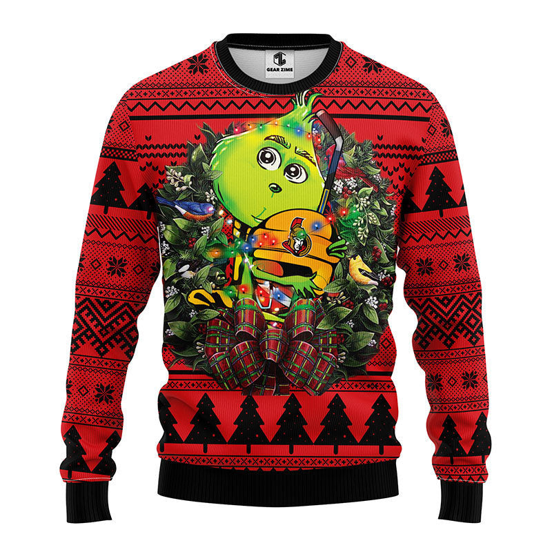 Ottawa Senators Grinch Hug Ugly Christmas Sweater Moonbestprint