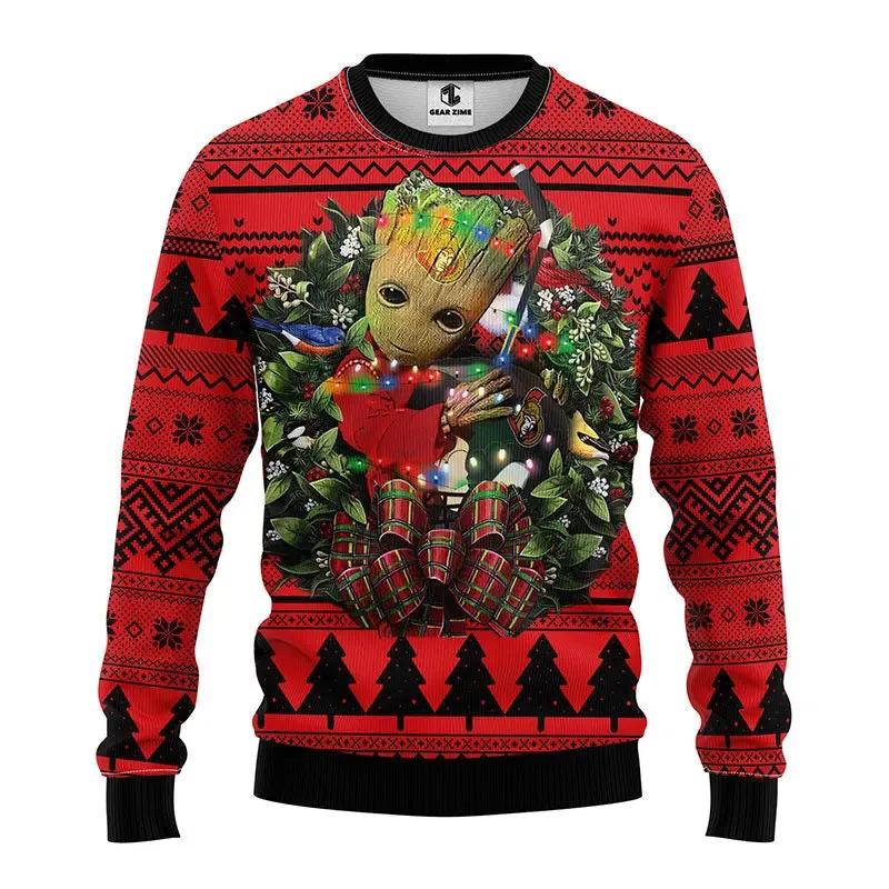 Ottawa Senators Groot Hug Ugly Christmas Sweater, NHL Christmas Sweater Moonbestprint