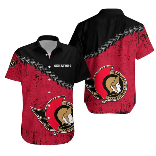 Ottawa Senators Hawaiian Shirt Grunge Polynesian Tattoo - NHL, NHL Hawaiian Shirt Moonbestprint