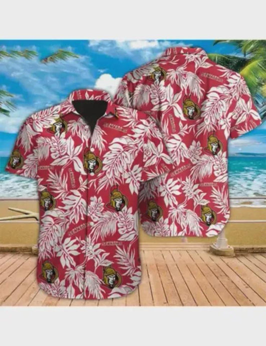Ottawa Senators Hawaiian Shirt, Tropical Leaf Aloha Beach Hawaiian Shirt, NHL Hawaiian Shirt Moonbestprint