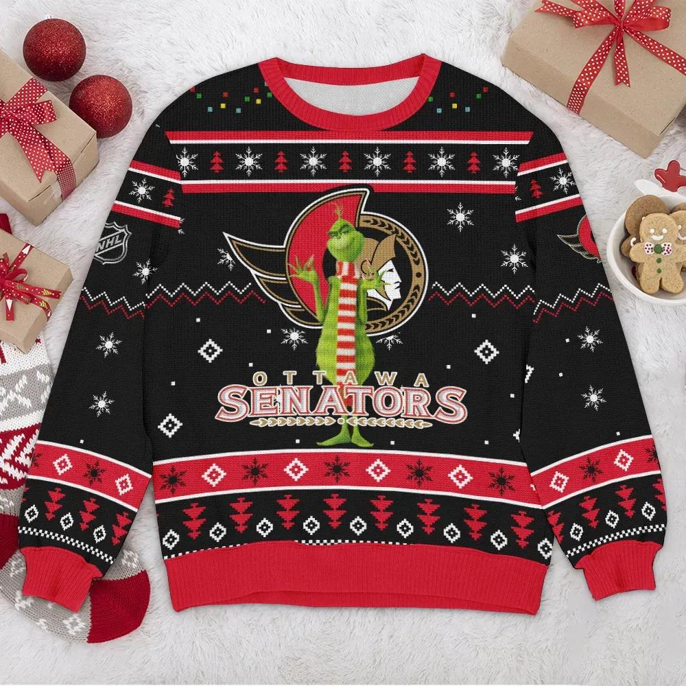 Ottawa Senators NHL Grinch Ugly Christmas Sweater, NHL Christmas Sweater Moonbestprint