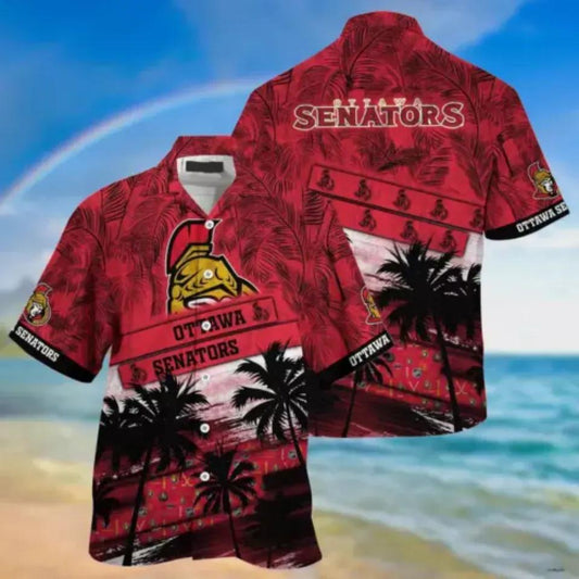 Ottawa Senators Palm Tree Pattern Hawaiian Shirt, NHL Hawaiian Shirt Moonbestprint