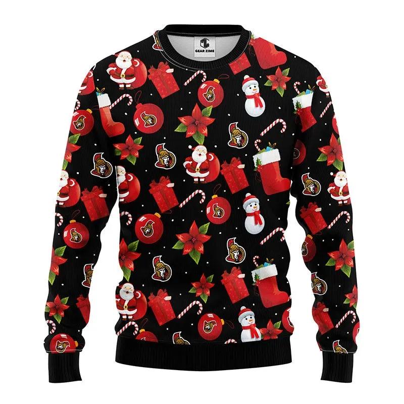 Ottawa Senators Santa Claus Snowman Ugly Christmas Sweater, NHL Christmas Sweater Moonbestprint
