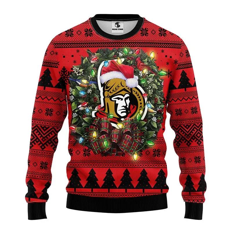 Ottawa Senators Santa Hat Ugly Christmas Sweater, NHL Christmas Sweater Moonbestprint