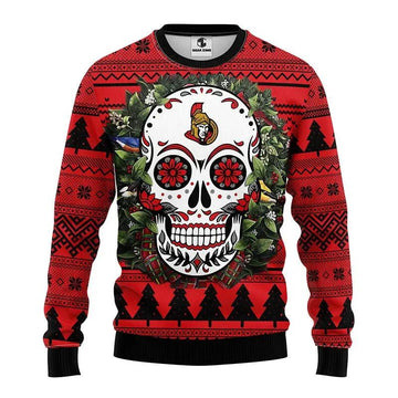 Ottawa Senators Skull Flower Ugly Christmas Sweater, NHL Christmas Sweater Moonbestprint
