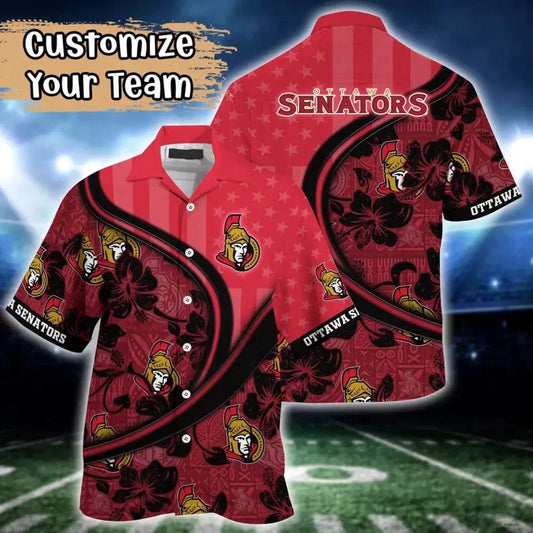 Ottawa Senators Summer Flower Hawaiian Shirt, Hockey Team Hawaiian Shirt, NHL Hawaiian Shirt Moonbestprint