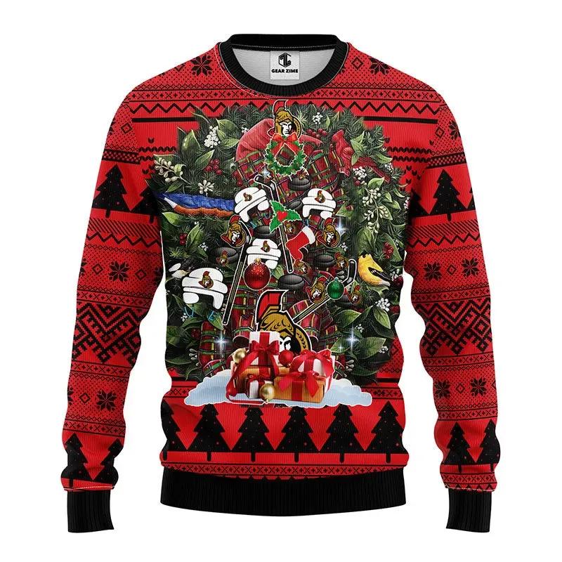 Ottawa Senators Tree Christmas Ugly Sweater, NHL Christmas Sweater Moonbestprint