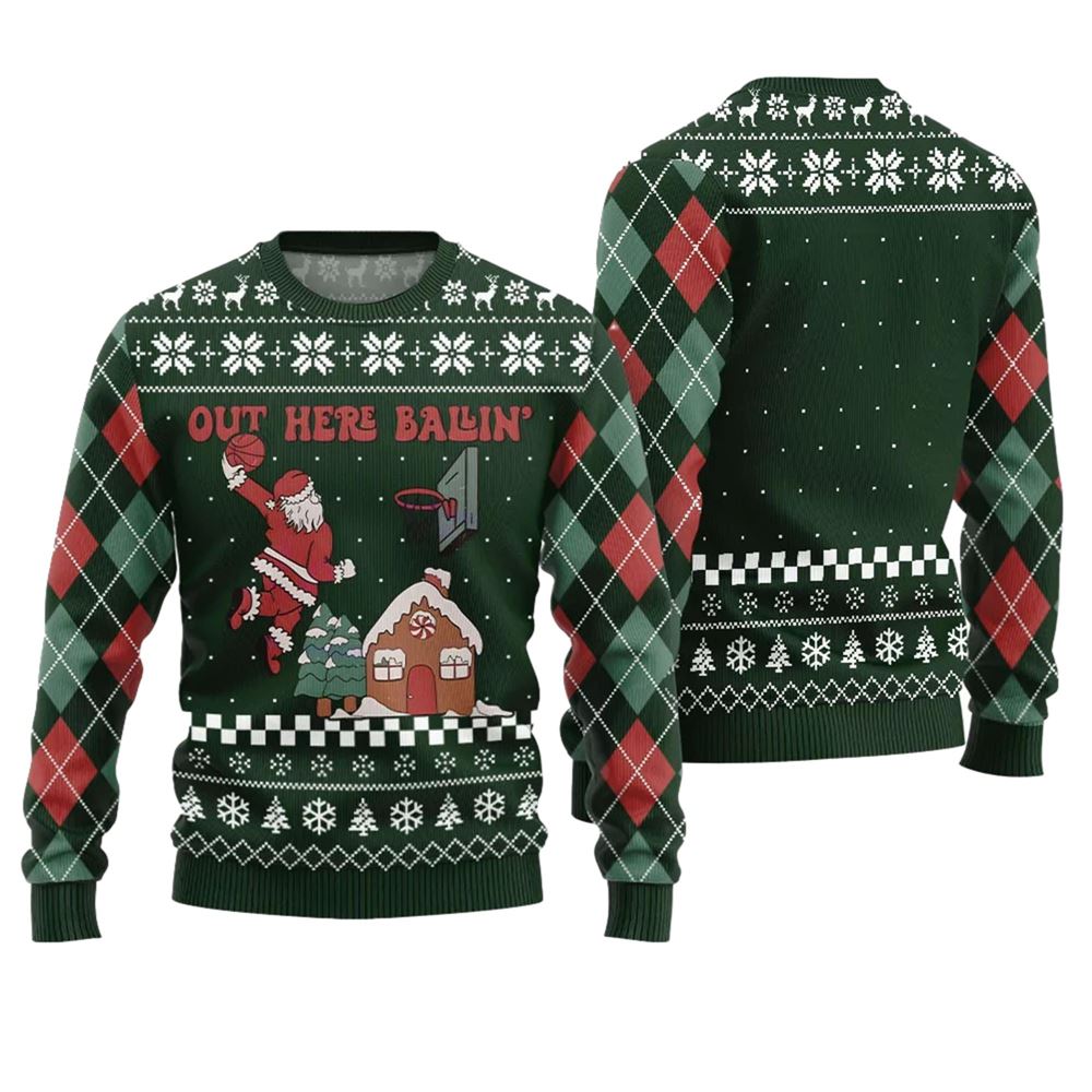 Out Here Ballin Santa Ugly Christmas Sweater - Moonbestprint