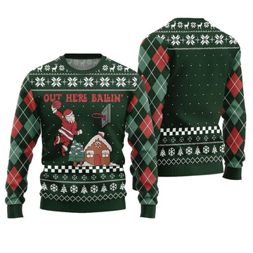 Out Here Ballin Santa Ugly Christmas Sweater - Moonbestprint