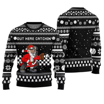 Out Here Catchin Santa Baseball Ugly Christmas Sweater - Moonbestprint