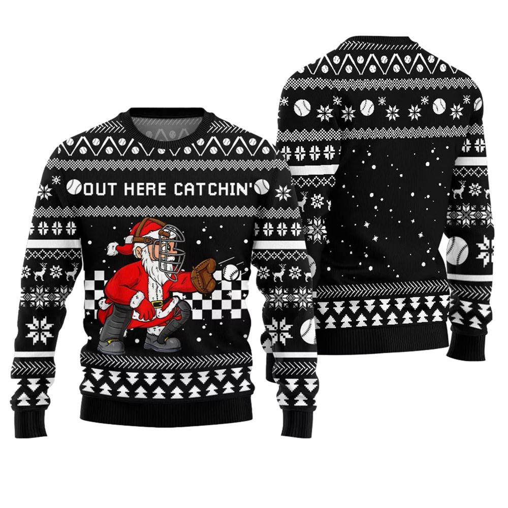 Out Here Catchin Santa Baseball Ugly Christmas Sweater - Moonbestprint