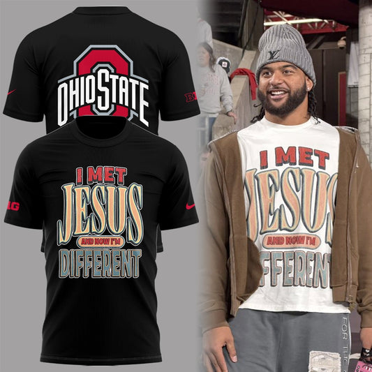 Back at Ohio State, J.T. Tuimoloau makes a statement in the 'I MET JESUS AND NOW I'M DIFFERENT' T-Shirt | LC35 Moonbestprint