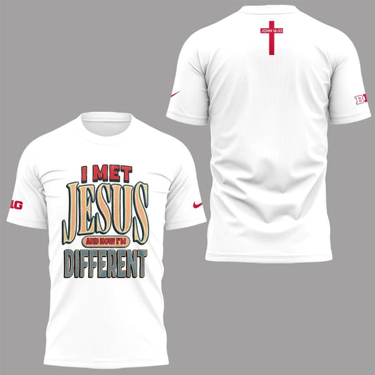 Back at Ohio State, J.T. Tuimoloau makes a statement in the 'I MET JESUS AND NOW I'M DIFFERENT' T-Shirt | QJ11 Moonbestprint