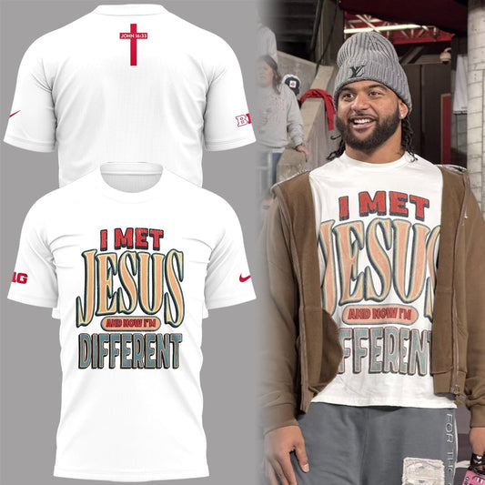 Back at Ohio State, J.T. Tuimoloau makes a statement in the 'I MET JESUS AND NOW I'M DIFFERENT' T-Shirt | QJ11 Moonbestprint