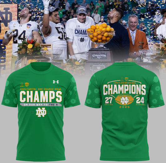 Notre Dame Fighting Irish Football NCAA Under Armour Limited Orange Bowl Champions Green T-Shirt Moonbestprint