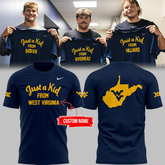 Limited Edition West Virginia "Just a kid from West Virginia Mountaineers" Navy TShirt | AA14 Moonbestprint
