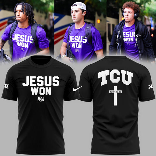 Limited Edition TCU Football Jesus Won Black TShirt | NG58 Moonbestprint