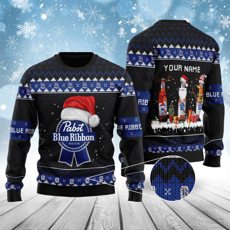 Pabst Blue Ribbon Bottle Santa Ugly Sweater – Moonbestprint