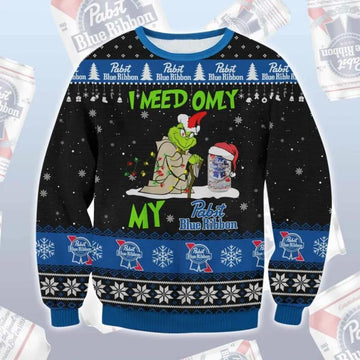 Pabst Blue Ribbon Grinch Need Ugly Sweater, Grinch Holiday Sweater Moonbestprint