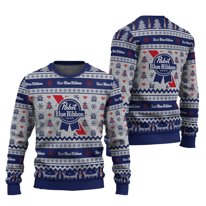 Pabst Blue Ribbon Snowing Christmas Ugly Sweater – Moonbestprint