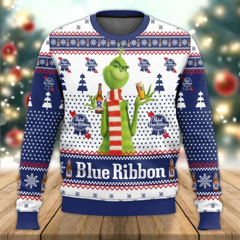 Pabst Blue Ribbon The Grinch Ugly Sweater, Grinch Holiday Sweater Moonbestprint
