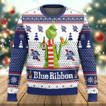 Pabst Blue Ribbon The Grinch Ugly Sweater, Grinch Holiday Sweater Moonbestprint