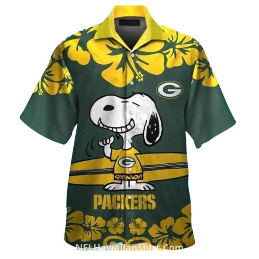 Packers And Snoopy Surfing Floral Hawaiian Shirt - Moonbestprint
