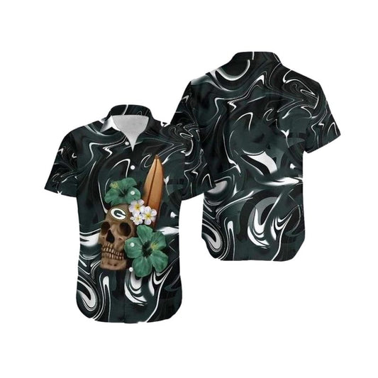 Packers Fans Swirling Skulls Hawaiian Shirt - Moonbestprint