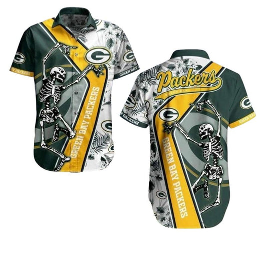 Packers Featuring Skeleton Graphic And Logo Hawaiian Shirt - Moonbestprint
