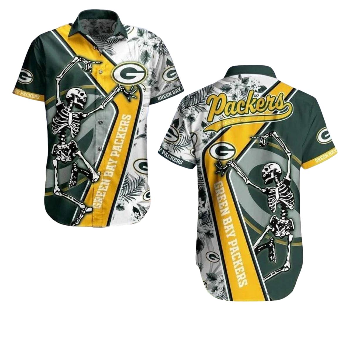 Packers Featuring Skeleton Graphic And Logo Hawaiian Shirt - Moonbestprint