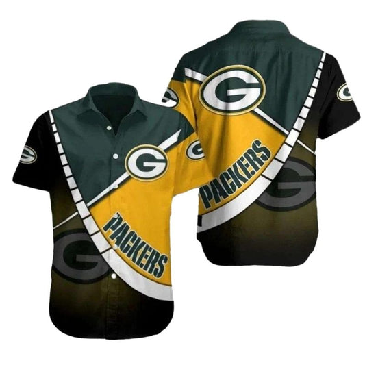 Packers Geometric Precision Yellow And Green Hawaiian Shirt - Moonbestprint