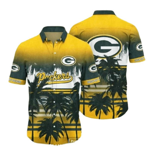 Packers Logo With Palm Trees And Yellow Gradient Design Hawaiian Shirt - Moonbestprint