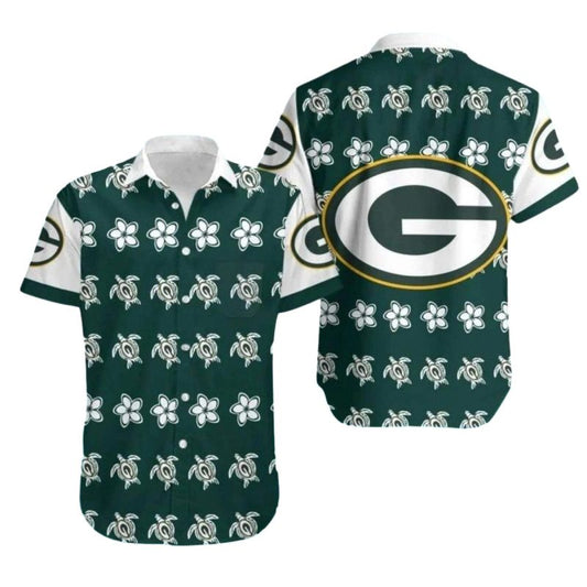 Packers Logo With Turtle And Flower Pattern Hawaiian Shirt - Moonbestprint