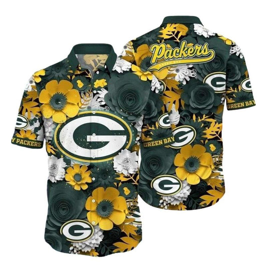 Packers Monochrome Elegance Flowers Hawaiian Shirt - Moonbestprint