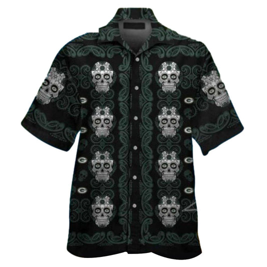 Packers Skull And Tribal Pattern Hawaiian Shirt - Moonbestprint